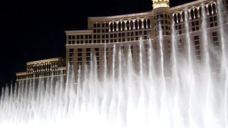 Attraction awes with moving plumes of water set to iconic music and pop hits.