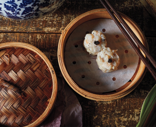 The soft quail egg, Iberico pork and black truffle siu mai at Mott 32 at The Palazzo
