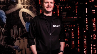 The gatekeeper at The Blue Man Group helps create cool memories.