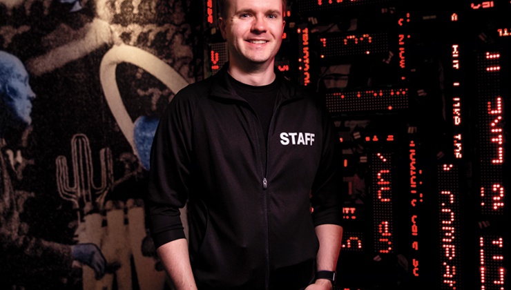 The gatekeeper at The Blue Man Group helps create cool memories.