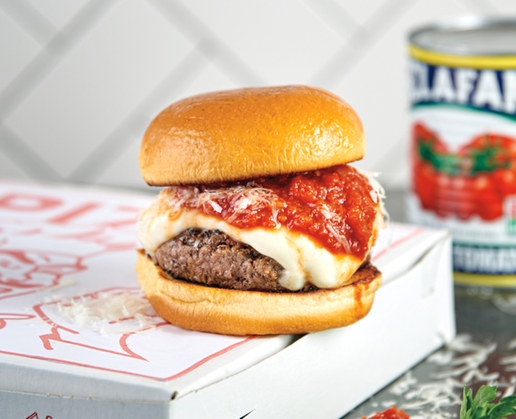 The pizza burger at Black Tap Craft Burgers & Beer at The Venetian in Las Vegas
