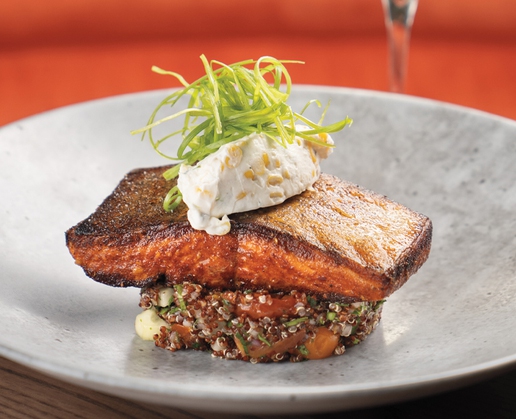 Salmon at Todd English’s Olives at Virgin Hotels Las Vegas
