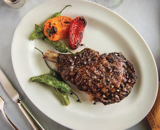 The dry-aged bone-in ribeye at Prime Steakhouse at Bellagio in Las Vegas
