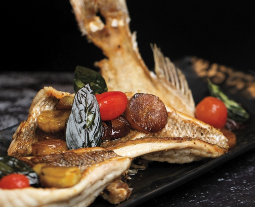 Whole fish plancha at FUHU at Resorts World Las Vegas
