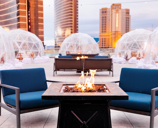 Rose Rooftop at Resorts World Las Vegas invites you to enjoy a private igloo while sipping cocktails
