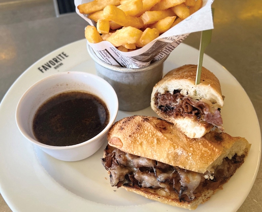 The roast beef-and-provolone French dip sandwich at Favorite Bistro at The Linq Promenade in Las Vegas
