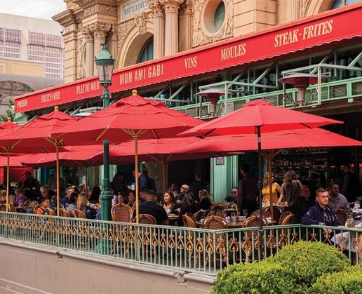 The patio of French restaurant Mon Ami Gabi at Paris in Las Vegas offers fantastic views
