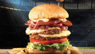 The soccer superstar has put his name on a larger-than-life burger at Hard Rock Café.