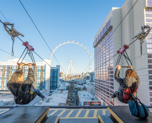 Soar high above The Linq Promenade at FLY LINQ Zipline in Las Vegas