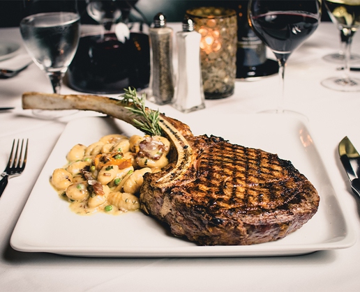 The tomahawk steak at Andiamo Steakhouse at The D in downtown Las Vegas