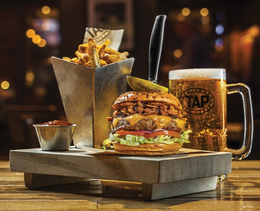 A burger and fries at Tap Sports Bar at MGM Grand in Las Vegas