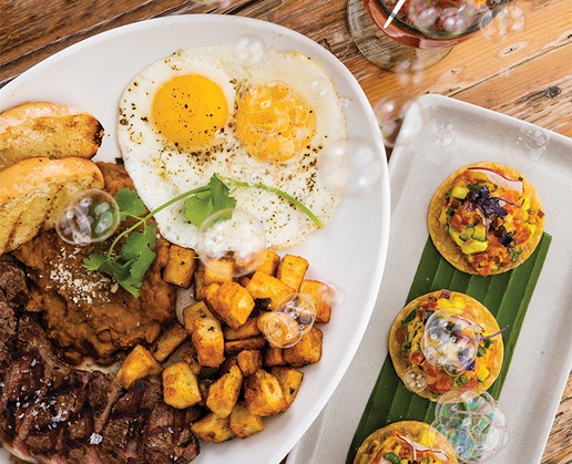 Steak and eggs and an ahi tuna tostada are just part of the brunch fun at Casa Calavera at Virgin Hotels Las Vegas
