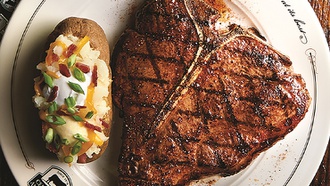 Menu highlights of this Golden Nugget restaurant include certified Angus beef, seafood and tasty sides.