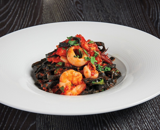 Squid ink fettucine at Amalfi by Bobby Flay at Caesars Palace in Las Vegas