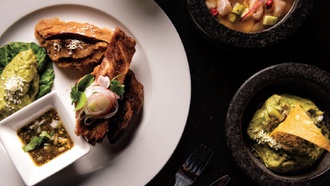 The Aria restaurant contains plenty of art and a packed, varied menu.