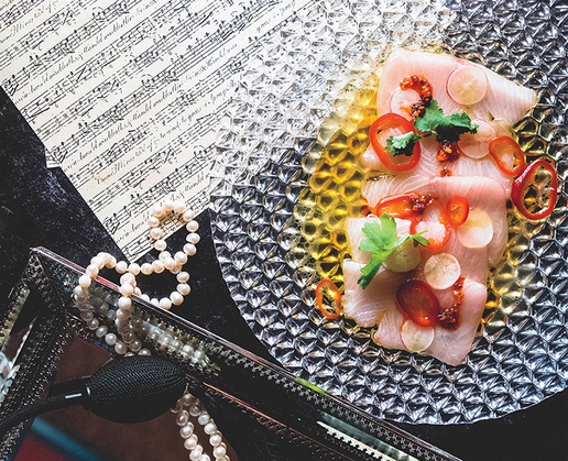 Hamachi crudo is one of the stars on the menu while you enjoy the stars on stage at Mayfair Supper Club at Bellagio in Las Vegas