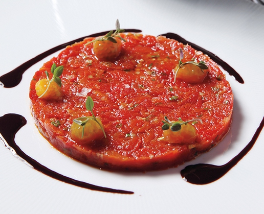 The beefsteak tomato tartare at Bazaar Meat by José Andrés at Sahara Las Vegas