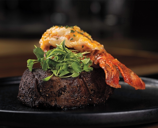 A filet with lobster tail at Carversteak at Resorts World Las Vegas