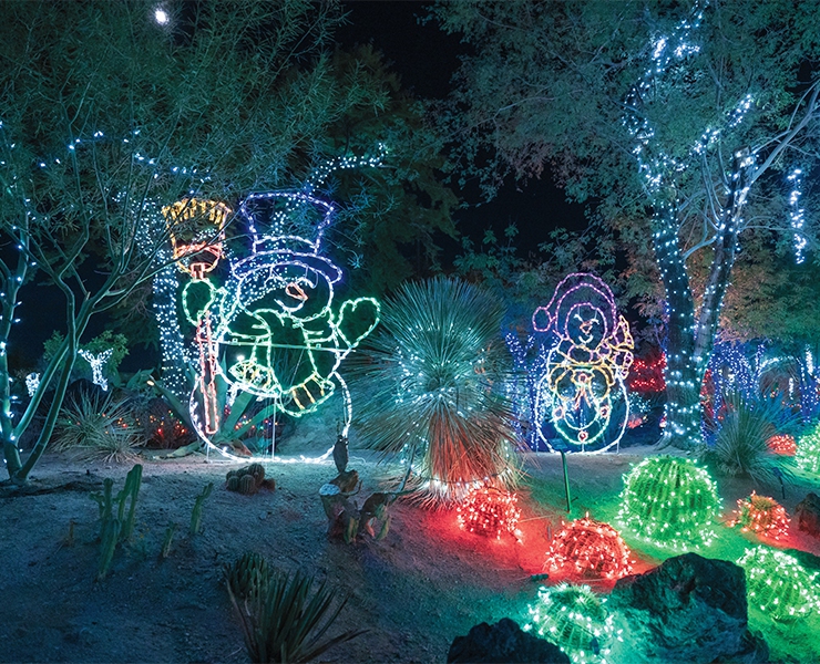Take in the sights at Ethel M’s lit cactus garden in the Las Vegas