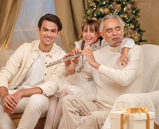 Andrea Bocelli performs with his son and daughter at MGM Grand Garden Arena in Las Vegas Dec. 3