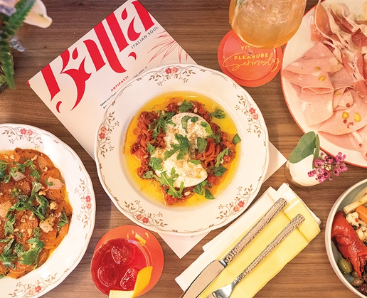 Burrata with roasted peppers and tomato conserva at Balla Italian Soul at Sahara Las Vegas