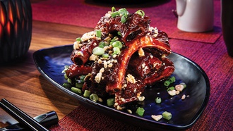 The STRAT restaurant features a dynamic interior design and expansive menu.