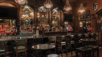 The bar/restaurant in the Shoppes at Mandalay Place was constructed with materials sourced from actual ...