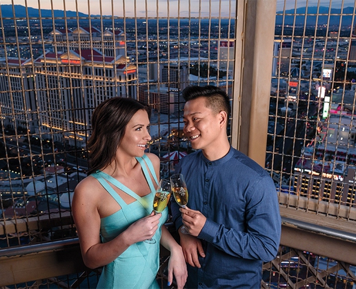 The Eiffel Tower Viewing Deck at Paris in Las Vegas is a perfect spot for romance