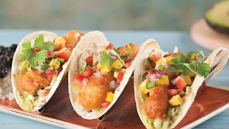 Seafood and signature Volcano nachos highlight the menu in the Flamingo restaurant.