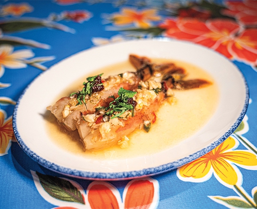 Scarlet prawn sashimi at Night + Market at Virgin Hotels Las Vegas