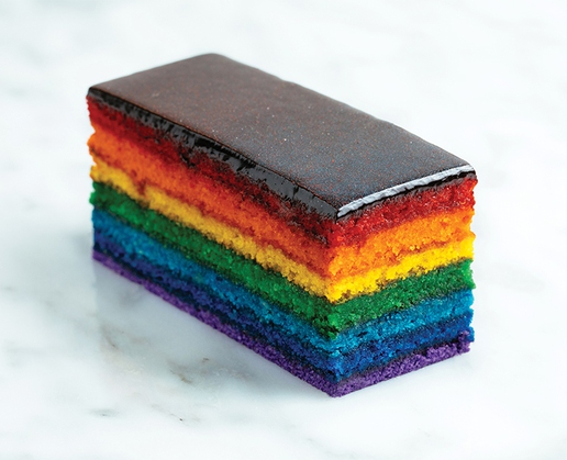 Celebrate Pride Month by ordering the rainbow cake at Bouchon at The Venetian in Las Vegas