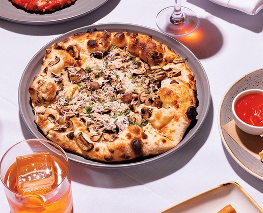 The mushroom pizza at Crossroads Kitchen at Resorts World Las Vegas