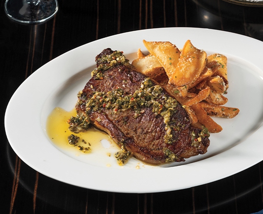 New York steak and fries at Flanker Kitchen + Sports Bar at The Shoppes at Mandalay Place in Las Vegas