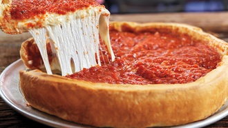 The restaurant at the Grand Bazaar Shops specializes in deep dish and thin crust.