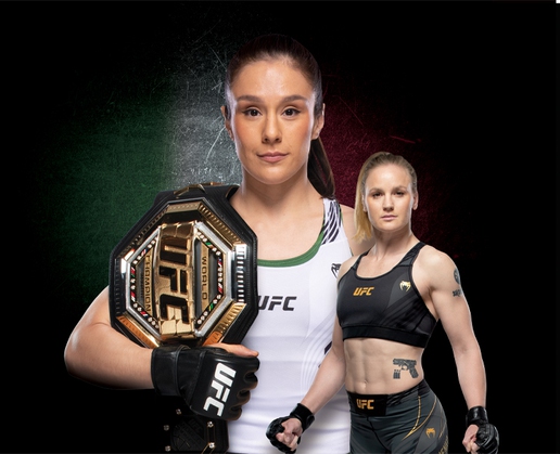 Alexa Grasso, left, takes on Valentina Shevchenko as part of Noche UFC at T-Mobile Arena in Las Vegas on Sept. 16