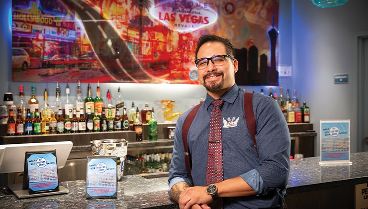 The bartender at L.A. Comedy Club gives good energy to go with some good comedy.