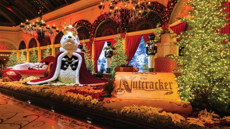 The Bellagio Conservatory & Botanical Gardens in Las Vegas features 'The Nutcracker' as its holiday display