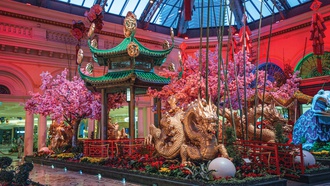 The Bellagio exhibit celebrates Lunar New Year with an elaborate display.