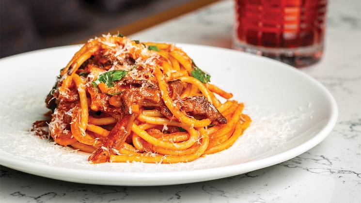 Bucatini alla amatriciana at Brezza at Resorts World Las Vegas