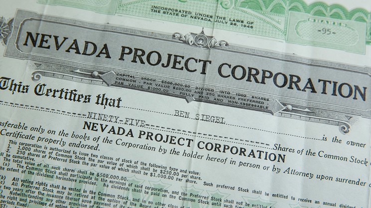 Historic Las Vegas artifacts like a share of the Flamingo, purchased by Benjamin 