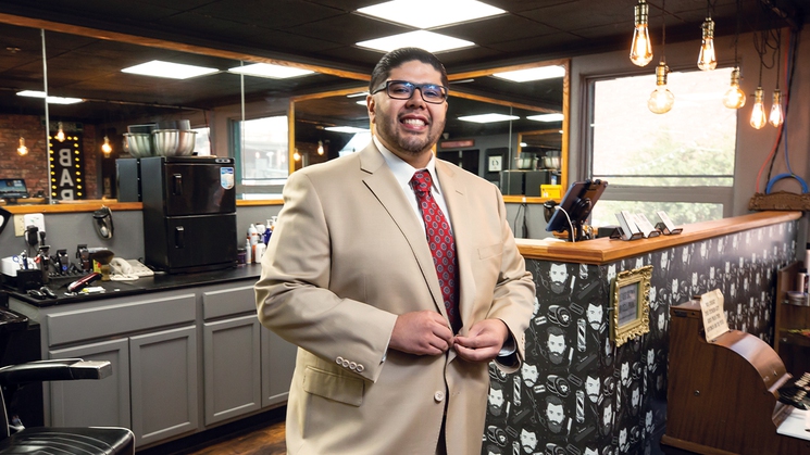 Andres Dominguez is proprietor and barber at Speakeasy Barbershop at El Cortez in Las Vegas