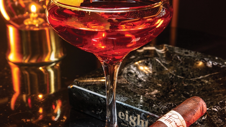 The Old Pal cocktail, paired with the H99 Toro cigar from Liga Privada at Eight Lounge at Resorts World Las Vegas