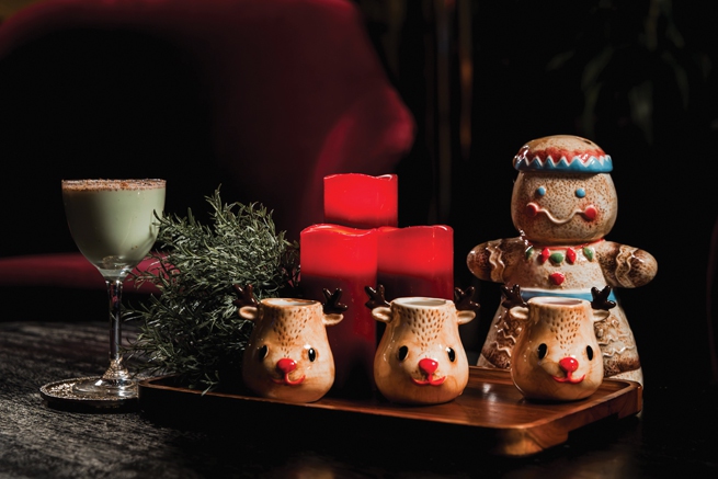 (L to R) Pistachio martini; Dasher, Dancer, & Prancer; Naughty Gingerbread from Easy’s Cocktail Lounge