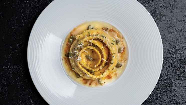 Honeynut squash stuffed pappardelle at Crossroads Kitchen at Resorts World Las Vegas