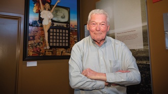 The iconic photograph is part of the Atomic Museum Vegas display.
