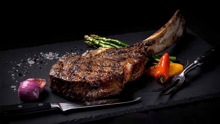 The tomahawk steak at Andiamo Steakhouse at The D in downtown Las Vegas