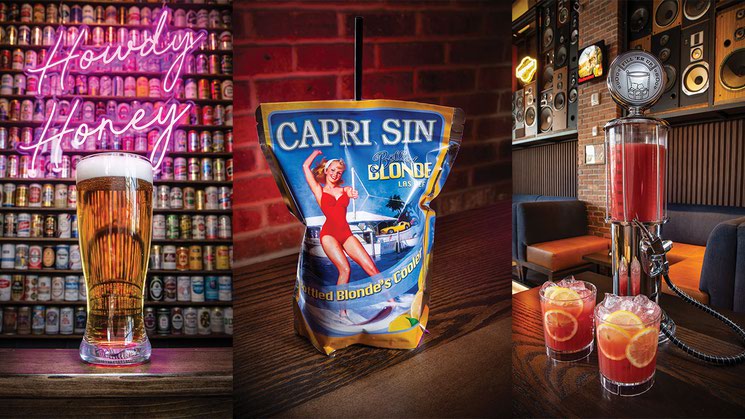 Drink choices at Bottled Blonde Las Vegas, from left: Bottled Blonde Ale, Capri Sin and the Strawberry Pump