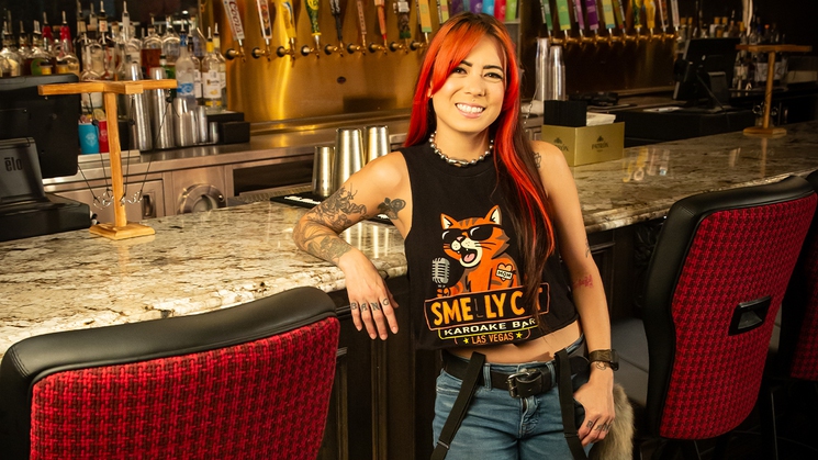 Kayla Rose is lead bartender at Smelly Cat Karaoke at the Grand Bazaar Shops in Las Vegas