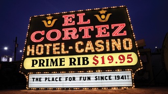 The advertisement for $19.95 prime rib was recently added to the downtown attraction.