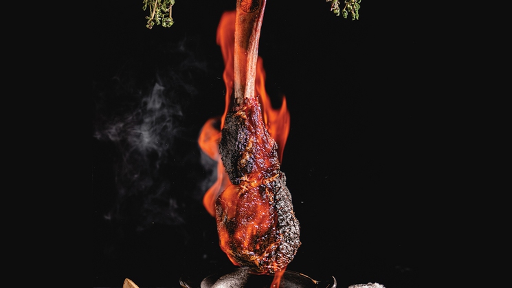 The flaming tomahawk at Toca Madera at The Shops at Crystals in Las Vegas